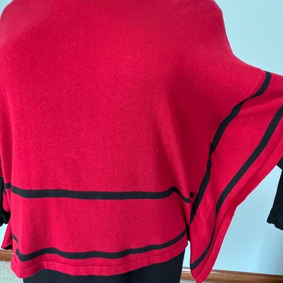 Nina Leonard Womens Plus 2 Piece Poncho Sweater Dress Black Red size 1X - Picture 5 of 16